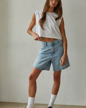 Knit Cotton Crew Neck Sleeveless Crop Top