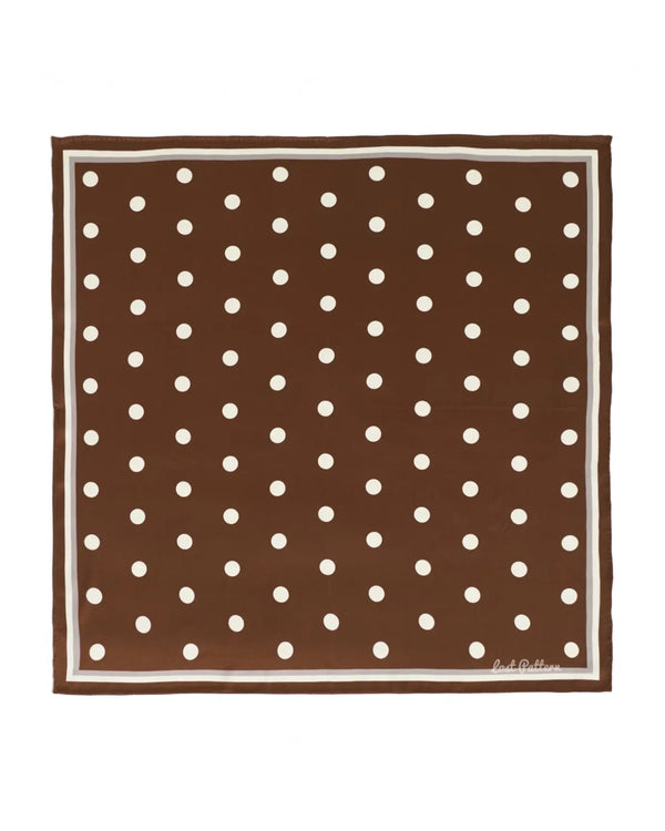 "Retro Polka" Silk Bandana Scarf - Cafe Au Lait
