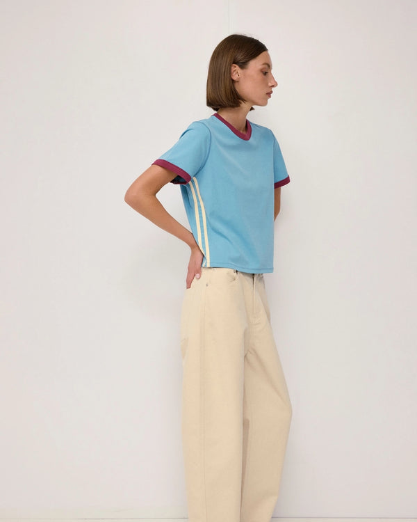 The Cait Top - Blue/Burgundy/Cream