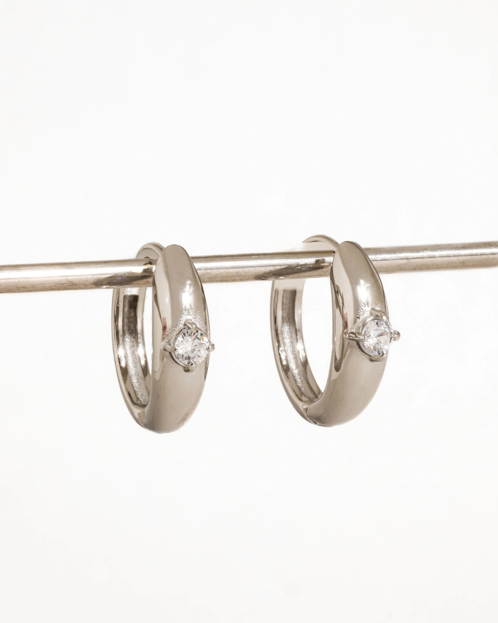 Silver Solitaire Hoop Earring
