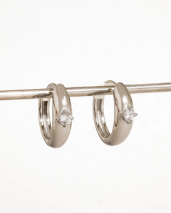 Silver Solitaire Hoop Earring