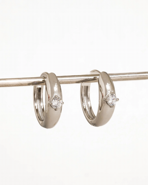 Silver Solitaire Hoop Earring