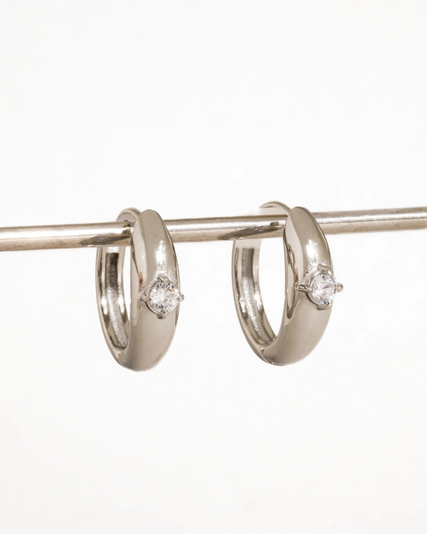 Silver Solitaire Hoop Earring