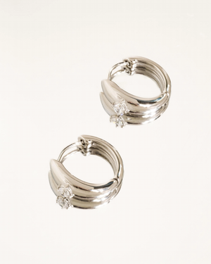 Silver Solitaire Hoop Earring