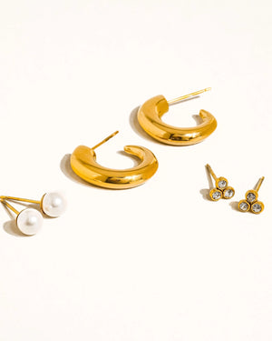 Set of Three: Hoop, Stud, and Pearl Earrings