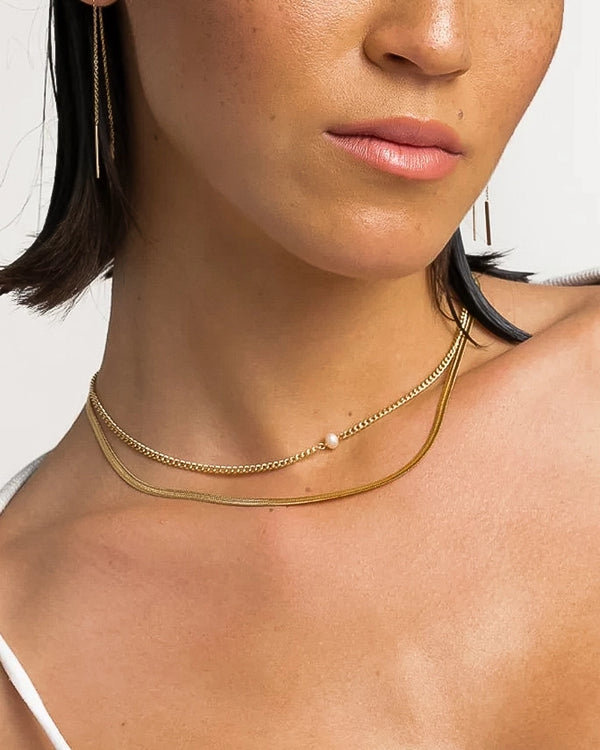Layered Pearl Chain Necklace