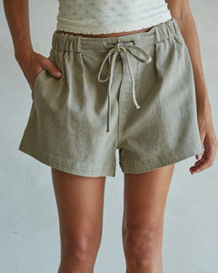Relaxed Denim Shorts - Light Olive