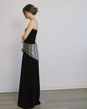 "Houndstooth Moderne" Silk Bandana Scarf - Grey