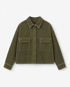 Corduroy Cropped Shirt - Olive