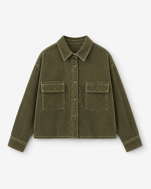 Corduroy Cropped Shirt - Olive