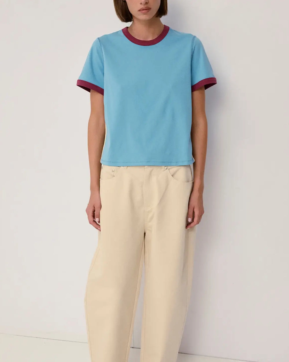 The Cait Top - Blue/Burgundy/Cream