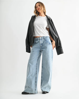 Relaxed Straight Light Wash Denim