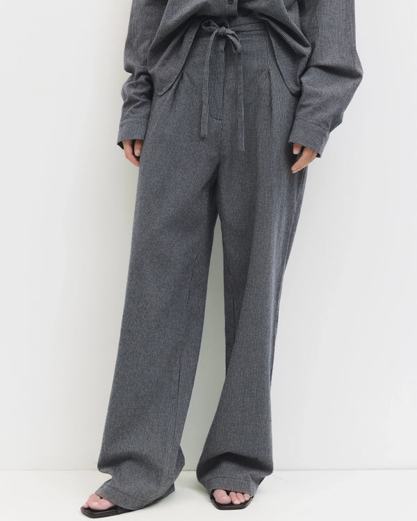 Striped Pleated Drawsting Pants