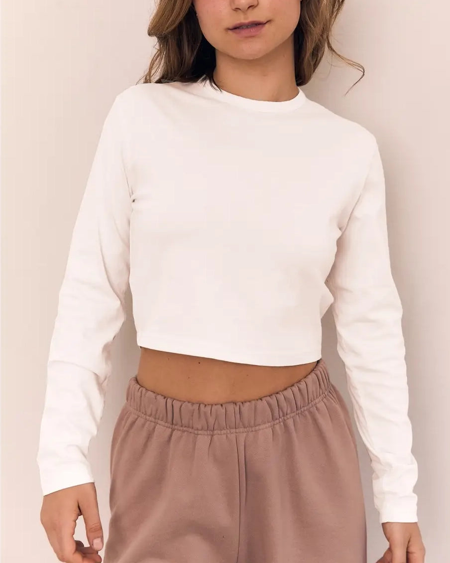 Cropped Cotton Long Sleeve T-Shirt