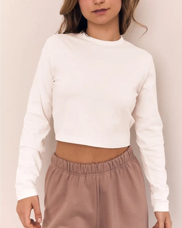 Cropped Cotton Long Sleeve T-Shirt