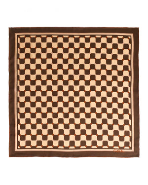 "Checkerboard" Silk Bandana Scarf - Coffee