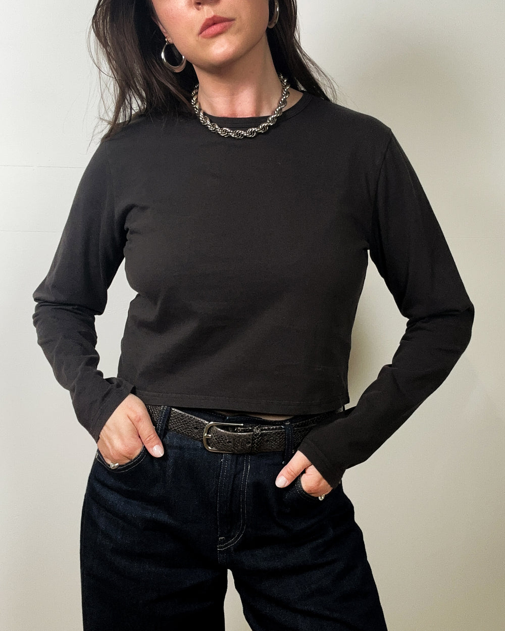 Cropped Cotton Long Sleeve T-Shirt