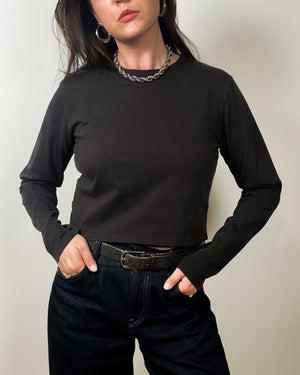 Cropped Cotton Long Sleeve T-Shirt
