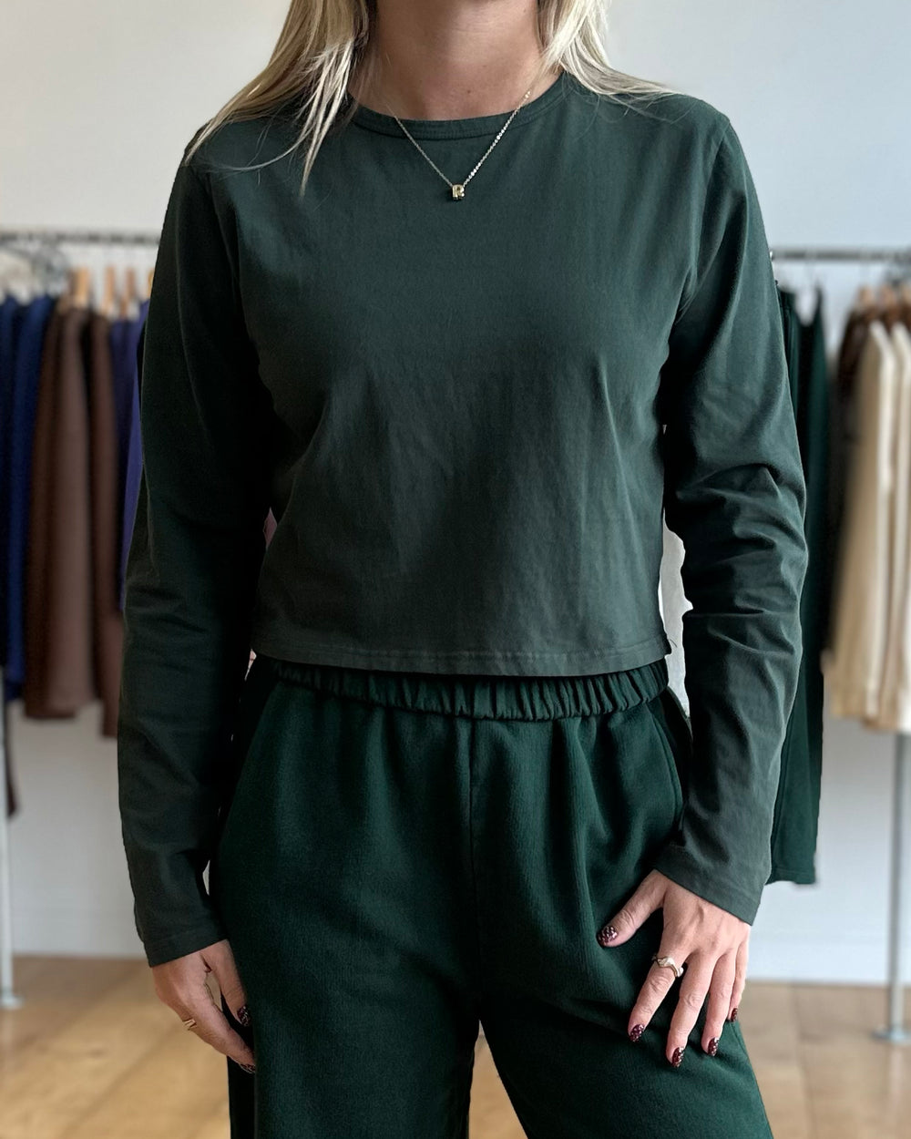 Cropped Cotton Long Sleeve T-Shirt