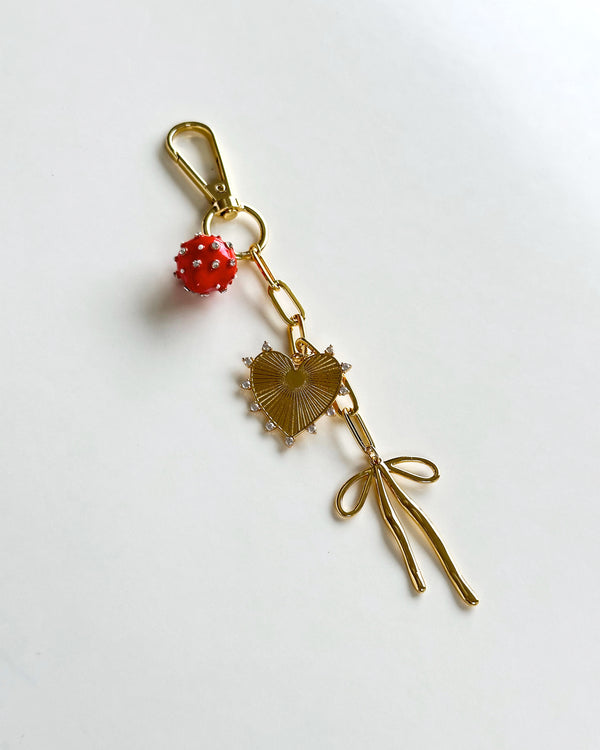 Heart, Bow and Strawberry Bag Charm