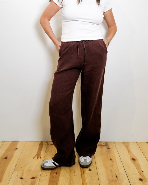 Linen Track Pant - Espresso