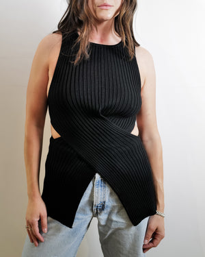 Criss-Cross Waist Wrap Cut Out Sweater Top