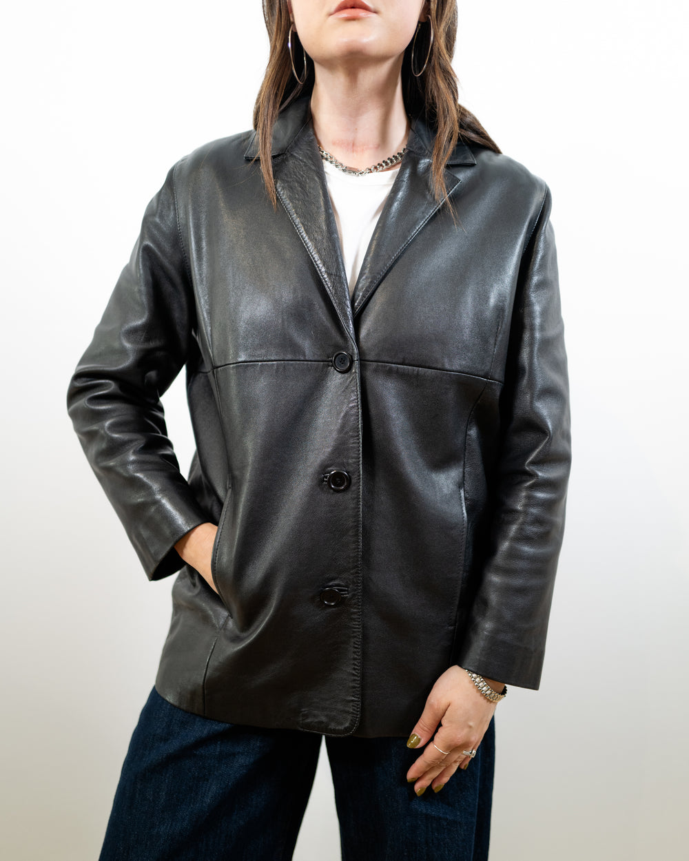 Vintage Leather Button Jacket