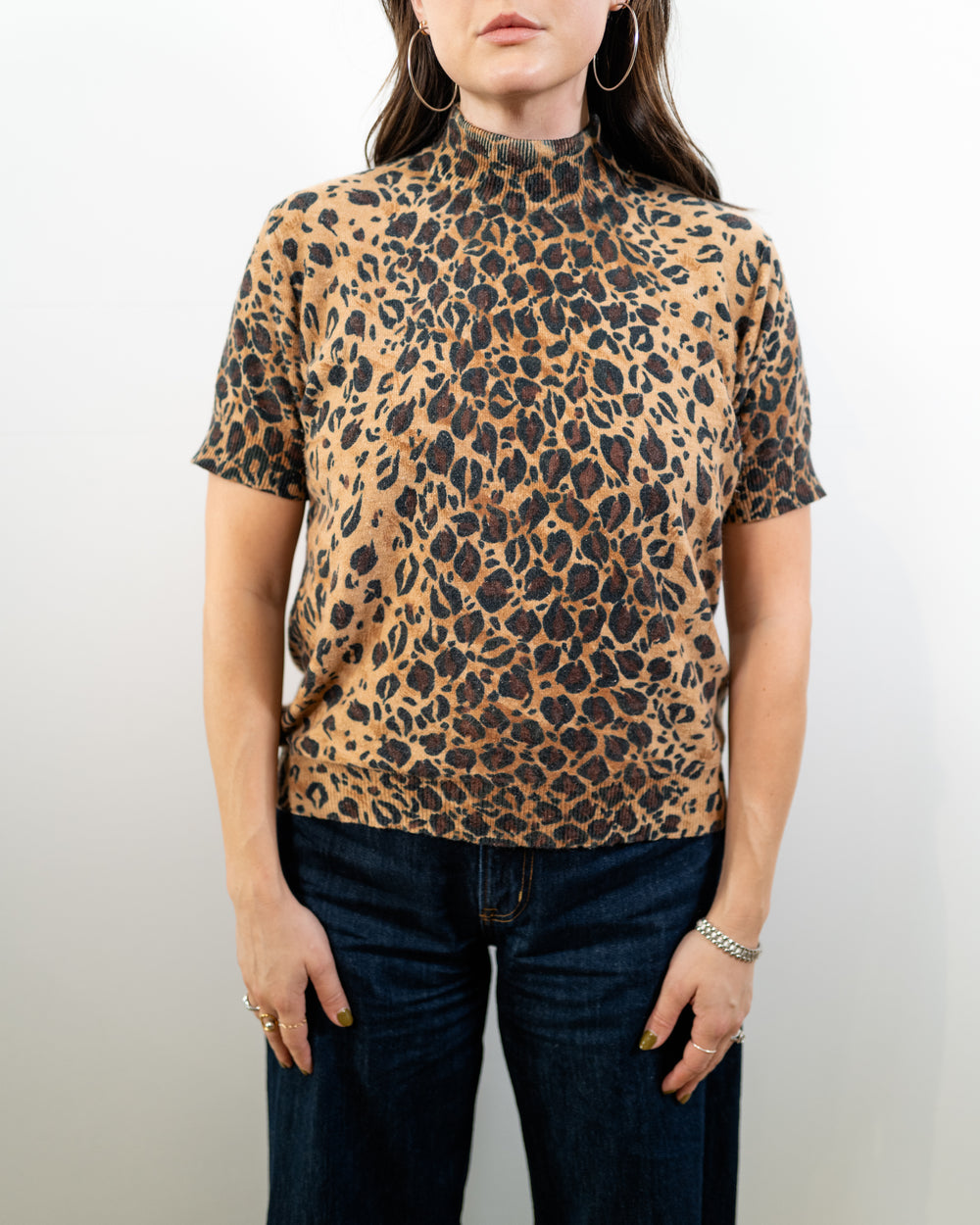 Vintage Leopard Print Short Sleeve Sweater