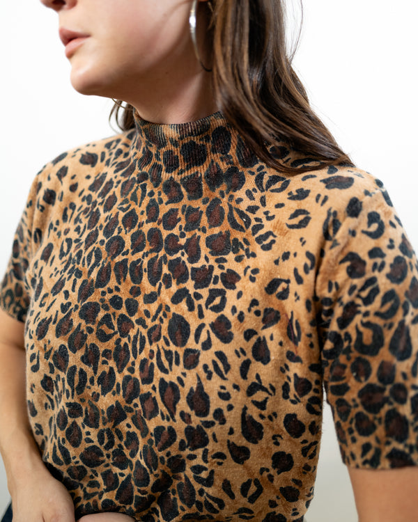 Vintage Leopard Print Short Sleeve Sweater