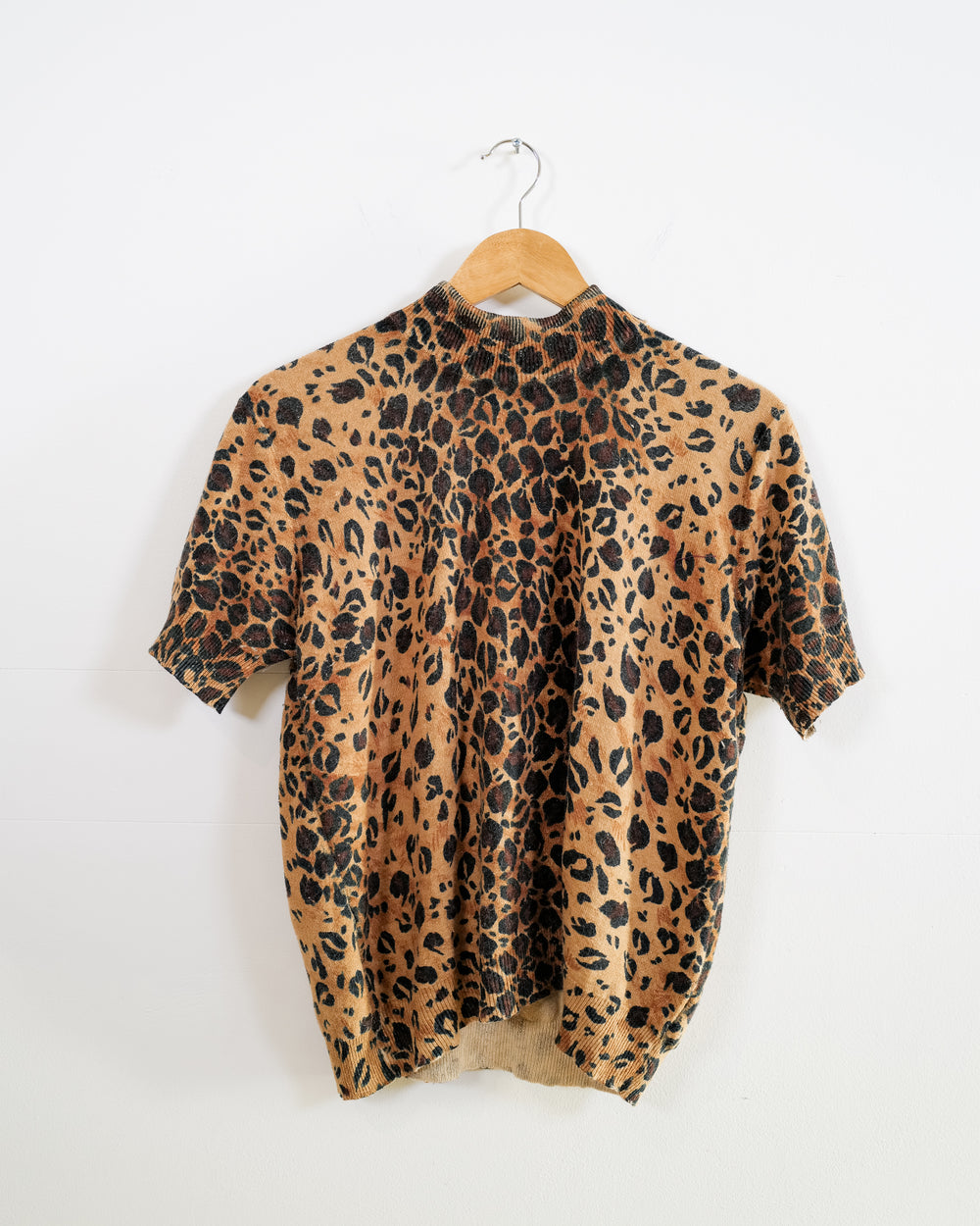 Vintage Leopard Print Short Sleeve Sweater