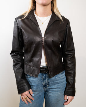 Vintage Brown Leather Jacket - 2-Way Zip