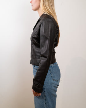 Vintage Brown Leather Jacket - 2-Way Zip