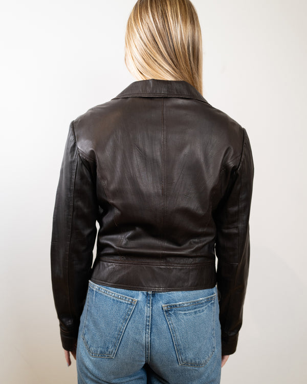 Vintage Brown Leather Jacket - 2-Way Zip