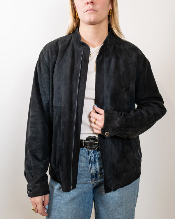 Black Suede Bomber