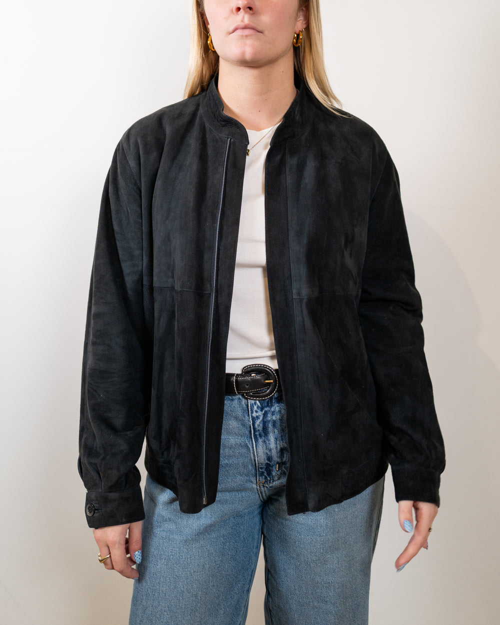 Black Suede Bomber