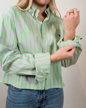 Vintage Reworked Ralph Lauren Cropped Shirt - Green/Pink