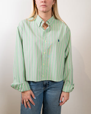 Vintage Reworked Ralph Lauren Cropped Shirt - Green/Pink