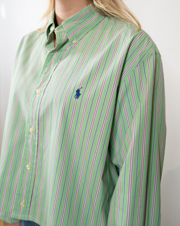 Vintage Reworked Ralph Lauren Cropped Shirt - Green/Pink