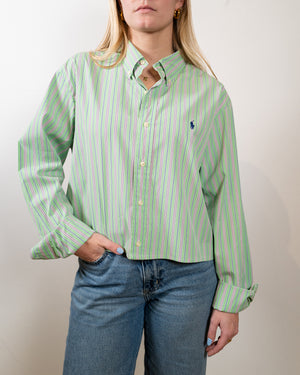 Vintage Reworked Ralph Lauren Cropped Shirt - Green/Pink