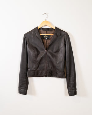 Vintage Brown Leather Jacket - 2-Way Zip