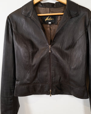 Vintage Brown Leather Jacket - 2-Way Zip