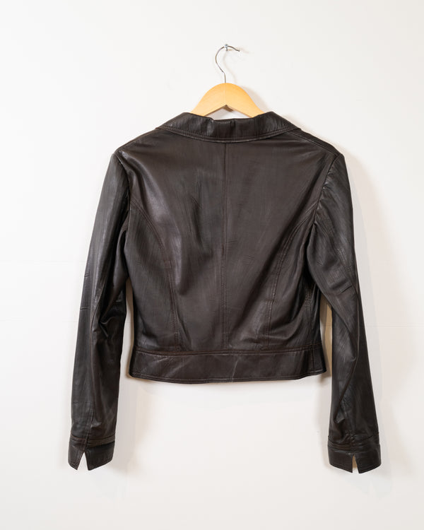 Vintage Brown Leather Jacket - 2-Way Zip