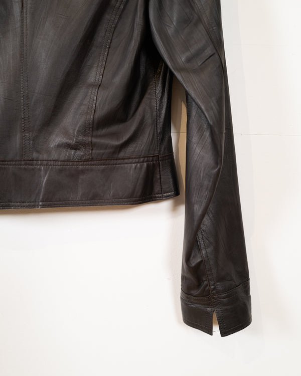 Vintage Brown Leather Jacket - 2-Way Zip