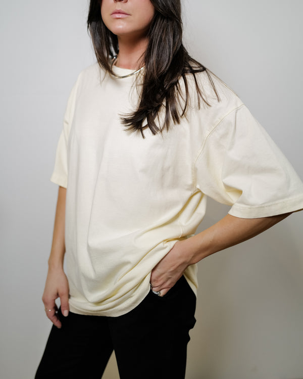 Vintage Basic Soft Yellow Cotton T-shirt