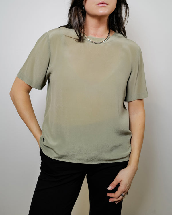 Vintage Olive Silk Top