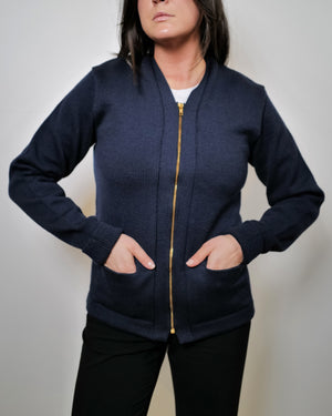 Vintage Wool Zip Sweater Jacket - Navy