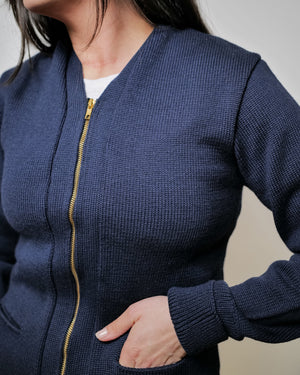 Vintage Wool Zip Sweater Jacket - Navy