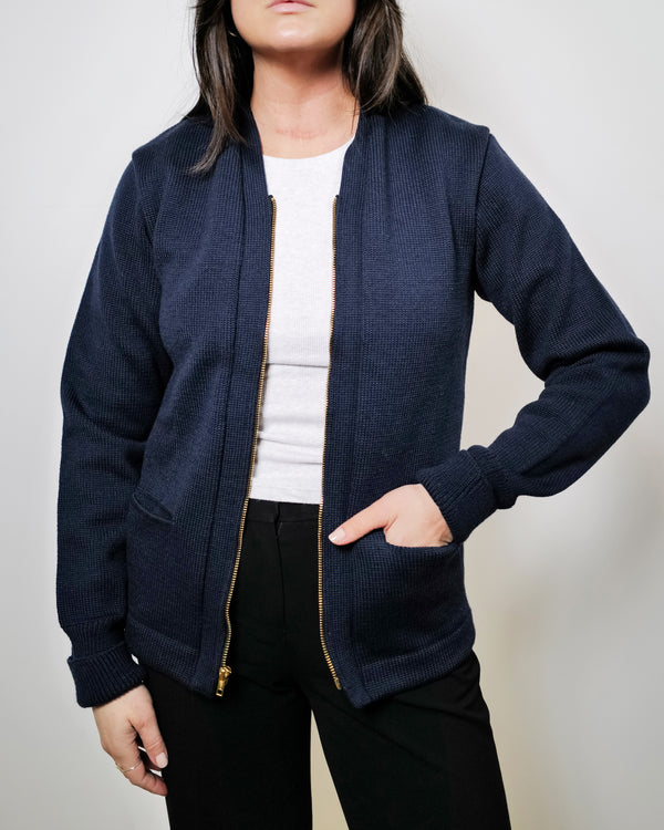Vintage Wool Zip Sweater Jacket - Navy