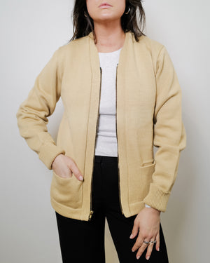 Vintage Wool Zip Sweater Jacket - Beige