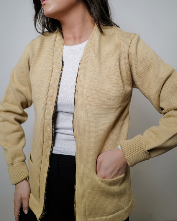 Vintage Wool Zip Sweater Jacket - Beige